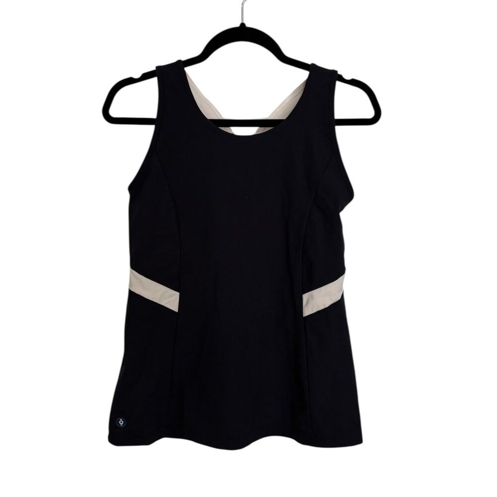 Tonic Active Tank Top Womens Large Black Cream Color Block Crossover Back